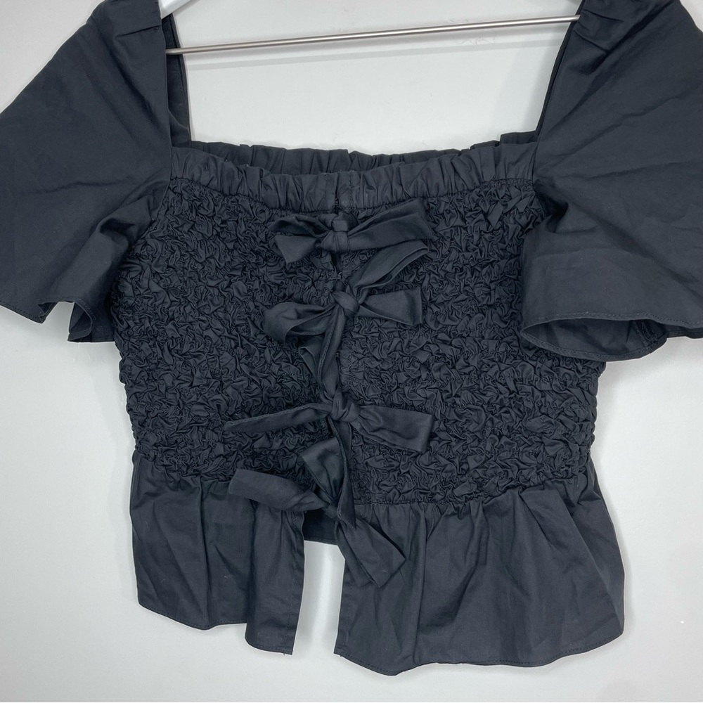 Mare Mare x Anthropologie Black Bow-Front Peplum Blouse Size XS - Picture 3 of 7